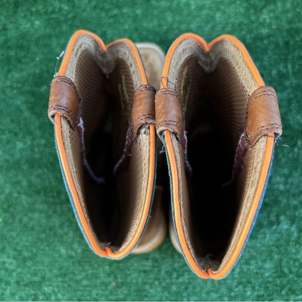Twisted X Hooey Boots Size 4M Looper Leather Cognac Blue‎ Orange Cowboy Western